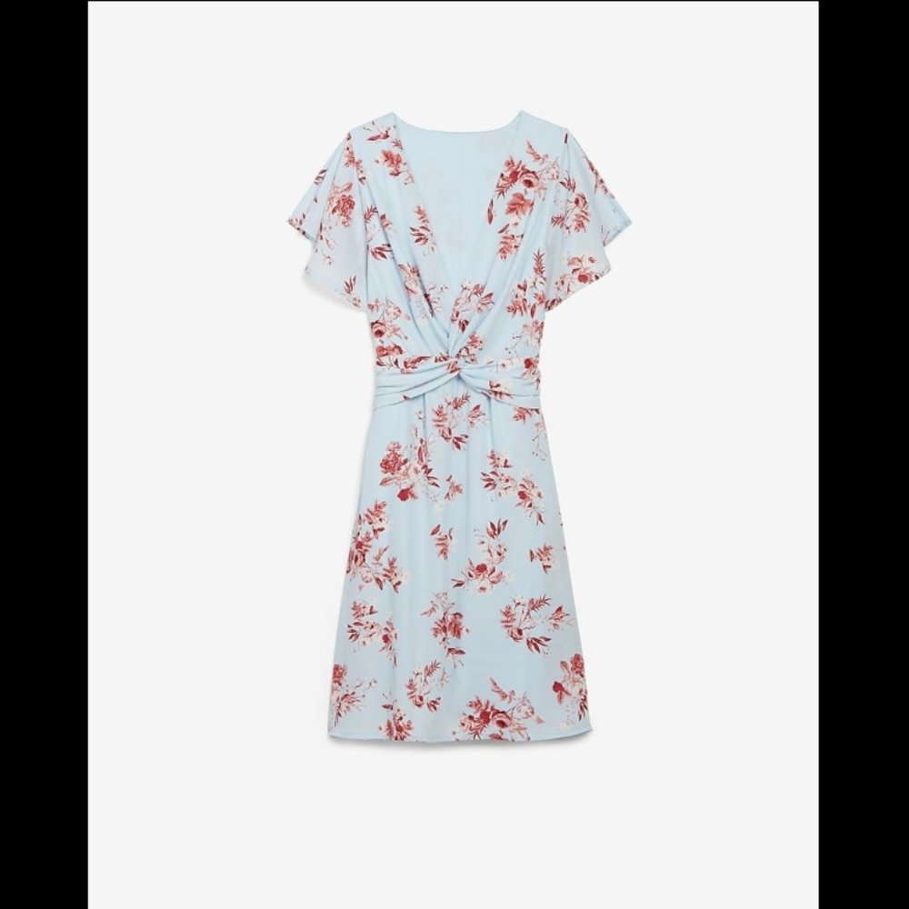 Express Floral Twist Front Fit And Flare Dress